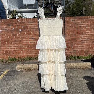 AUREUM Cream Smocked Ruffle Maxi Dress